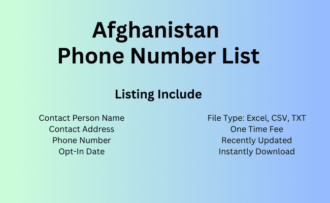 Afghanistan phone number list